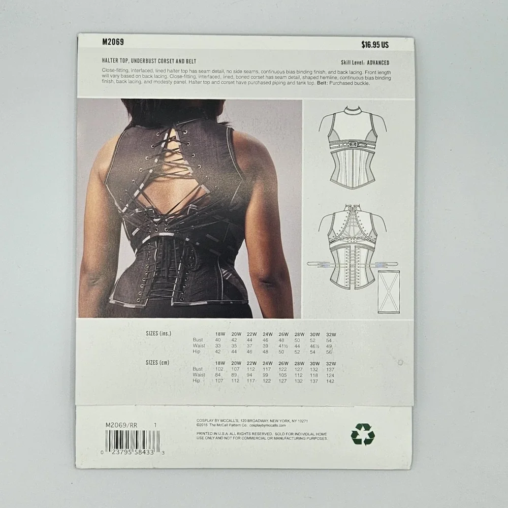McCalls Cosplay Renegade M2069 sz 18 20 22 24 Anime Action‎ Underbust Corset